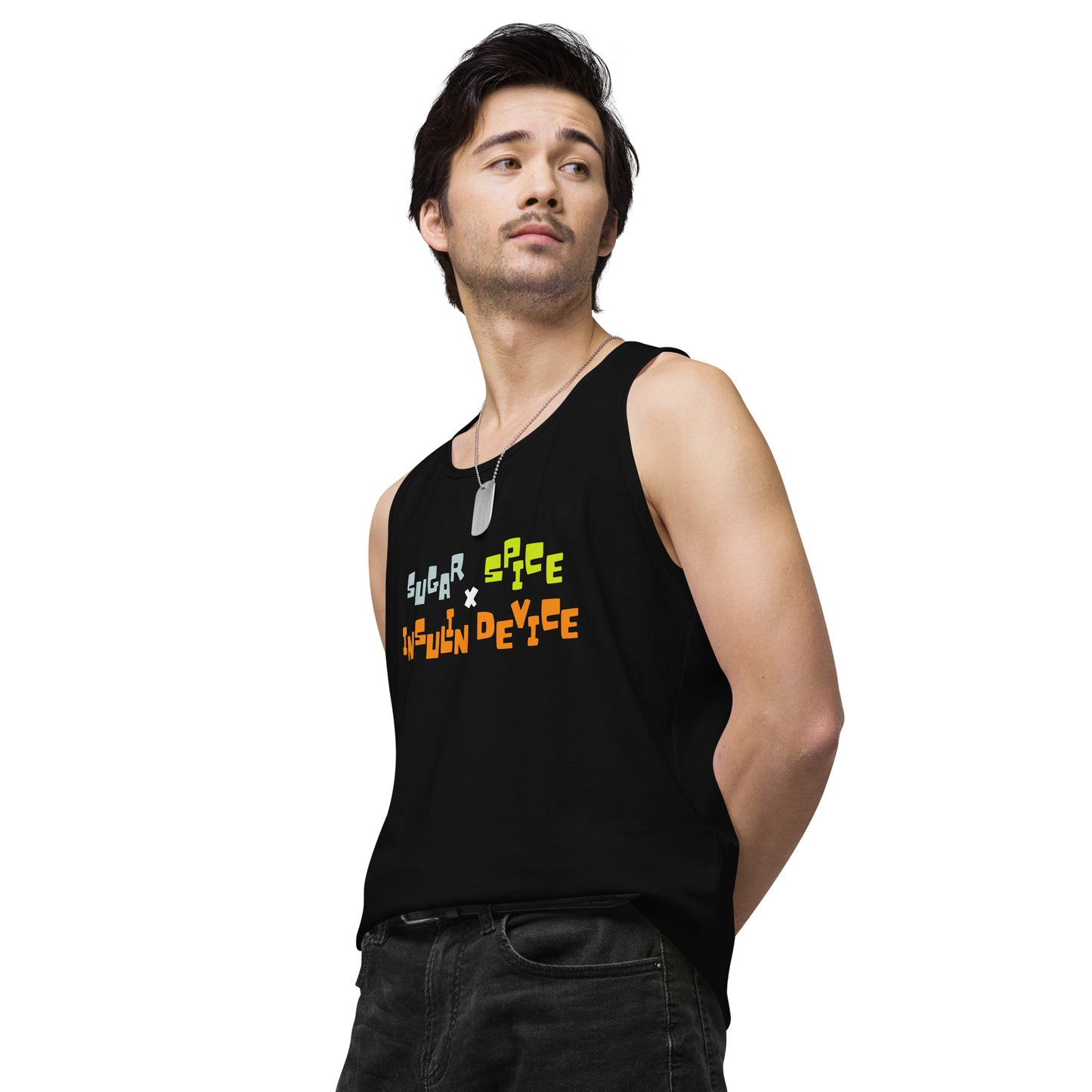 'SUGAR, SPICE, INSULIN DEVICE' Men’s premium tank