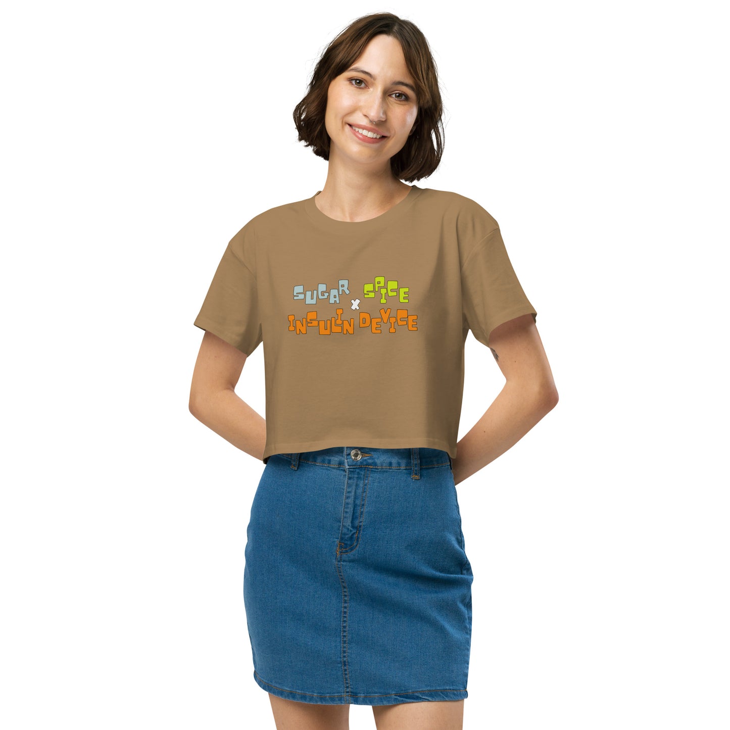 'SUGAR, SPICE, INSULIN DEVICE' Women’s crop top